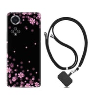 Huawei Nova Y70 Y90 Nova 9 SE  Kılıf Boyun Askılı Silikon Black flowers 1391
