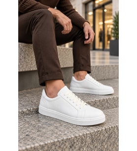 Etile Bağcıklı Cilt Erkek Günlük Sneaker Ayakkabı - Beyaz
