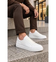 Etile Bağcıklı Cilt Erkek Günlük Sneaker Ayakkabı - Beyaz