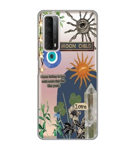 Huawei P Smart 2021 Uyumlu Moon Child Desenli Şeffaf Telefon Kılıfı