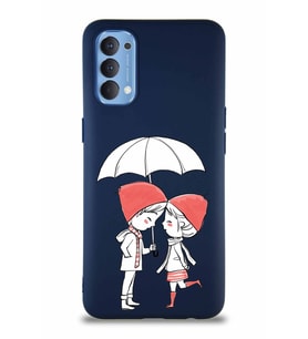 Oppo Reno 4 Soft Premier Kapak Aşk Tasarımlı Silikon Kılıf - Lacivert (Şeffaf)