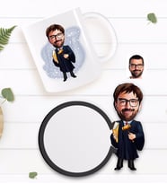 BK Gift Kişiye Özel Erkek Hakim Karikatürlü Beyaz Kupa ve Ahşap Bardak Altlığı Hediye Seti-1