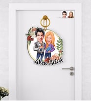 BK Gift Kişiye Özel Sevgililer Karikatürlü Ahşap Kapı Süsü-50