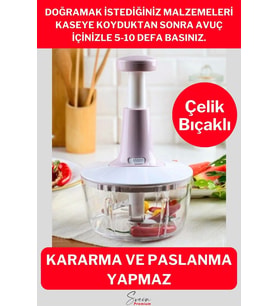 Pratik Taşınabilir Basmalı El Rondo Soğan Sebze Meyve Doğrayıcı Paslanmaz Çelik Bıçaklı El Robotu