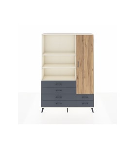 Arges Dolap 7 Raflı 6 Çekmeceli Tek Kapaklı  132x30x195 Aytaşı-Çam/Antrasit