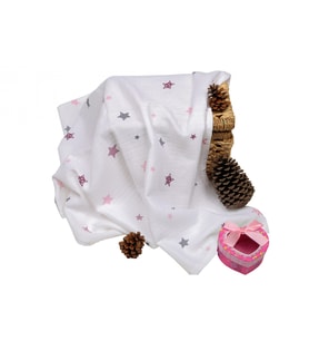 Sema Bebe Sema Baby Çok Amaçlı Müslin Örtü 100x80 cm - Pembe Yıldız 8682476853124