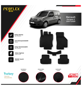 Renault Kangoo 2 2007-2020 3D Havuzlu Paspas (Siyah - Beyaz)