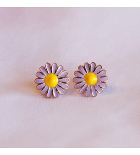 Mor Mineli Papatya Model Rose Gold Kaplama Gümüş Küpe