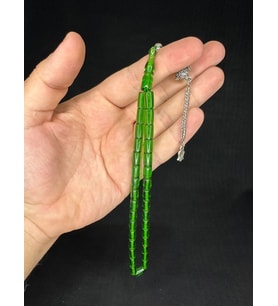 ATEŞ KEHRİBAR TESBİH YEŞİL RENKLİ KESME KESİM 10,5MMX6MM T-661 (Çok Renkli)