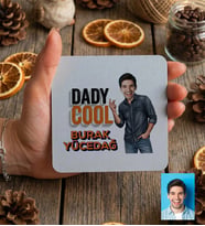 Kişiye Özel Karikatürlü Babaya Hediye Daddy Cool Bardak Altlığı Babalar Günü Hediyesi