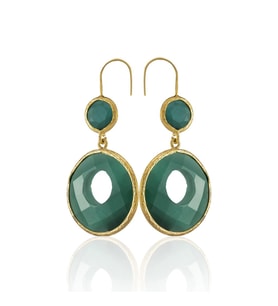 Kadir Jewellery 22 Ayar Altın Kaplama Kadın Taşlı Küpe -El İşçiliği Ve Hipoalerjenik Küpe (K.Yeşil)
