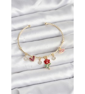 Gül Charmlı Gold Renk Pirinç Kadın Bileklik 5886 - SSSSSS2081-8756