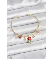 Gül Charmlı Gold Renk Pirinç Kadın Bileklik 5886 - SSSSSS2081-8756