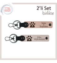 Köpek Sahibi Eşe Uygun Hediyelik, Kalpli Pati Motifli Kişisel Anahtarlık Takımı, Yavru Ağzı-Pudra