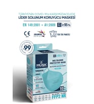 Musk FFP2/N95 Maske Turkuaz Renk 10 Adet