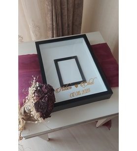30x40 Cm Siyah  Fotoğraf Bölümlü Tasarım Gül Kutusu Anı Çerçevesi!