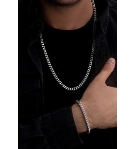 Erkek Çelik Bileklik Kolye Set - Kare Kesim Model Çelik Set