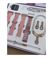 G21 Mini Plus Hediye Kutulu 4 Kordonlu Bileklik Küpe Kolye Hediyeli Kadın Akıllı Saat (Pembe)