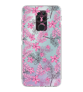 Xiaomi Redmi Note 9  Kamera Korumalı Kapak Floral Pembe Tasarımlı Şeffaf  Kılıf
