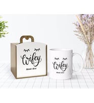 BK Gift Kişiye Özel Ahşap Kutuda Eş Tasarımlı Beyaz Kupa Bardak-1