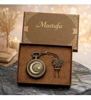 Kişiye Özel İsim Türk Bayraklı Antika Vintage Köstekli Saat Kutulu Premium Hediye