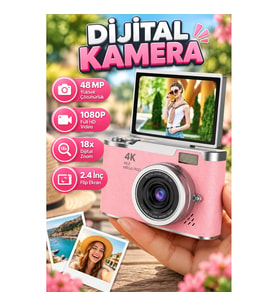 48 MP Dijital Vlog Kamera – 2.4 İnç Flip Ekran 18x Dijital Zoom 1080P Video