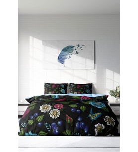 Çift Kişilik ( Lastikli Çarşaflı ) %100 Pamuk Saten Nevresim Takımı Flower Black