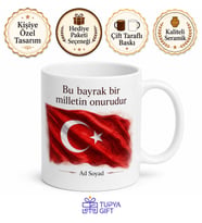 Türk Bayrağı Temalı Baskılı Kupa Bardak Hediye Özel Tasarım Porselen