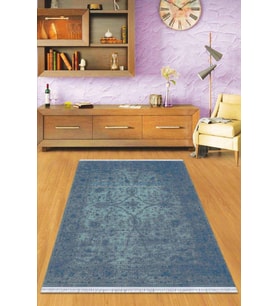 Mavi Modern Dokuma Pamuk Tabanlı Kaymaz Kilim KLM045