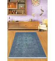 Mavi Modern Dokuma Pamuk Tabanlı Kaymaz Kilim KLM045
