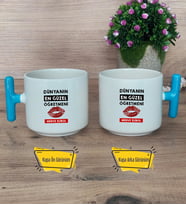 Dünyanın En Güzel Öğretmeni Kupa Bardak T Mavi Kulplu Öğretmenler Günü Hediyesi