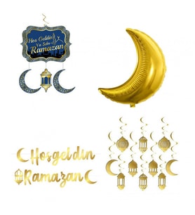 4 Paketli Ramazan Süsleri 10'lu Tavan Süs ve Balonlu Ramazan Ayı Süsleme Seti-