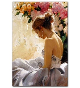 Cakatablo Richard S Johnson Çiçekler Topuz Saç Gelinlikli Kadın Resmi MDF Tablo