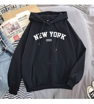 Unisex Siyah New York 199X Baskılı Kapüşonlu Sweatshirt