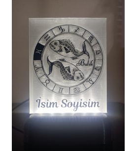 Balık Burcu Kişiye Özel Isimli Dekoratif Led Lamba - Kablolu Adaptörlü - Beyaz Işıklı