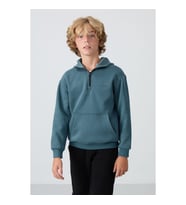 Erkek Çocuk Kapüşonlu Pamuklu Fermuar Yaka Yumuşak Dokulu Nakışlı Sweatshirt 11244 Orman Yeşili