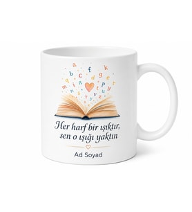 İlkokul Öğretmenine Okuma Yazma Öğreten Sabırlı Kalp Kupası Teşekkür Hediye Bardak