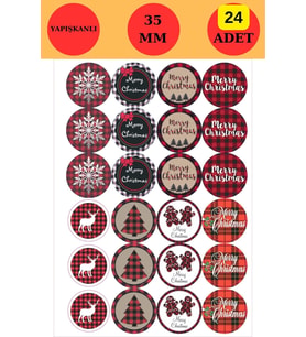 24 Adet - Ekoseli Yılbaşı Sticker - Ekose Sticker - Yılbaşı Hediyesi - Yılbaşı Süsleri - Paketleme S