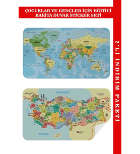 Eğitici - Öğretici Dünya Ve Türkiye Haritası Çocuk Odası Duvar Sticker-60x105-3888