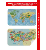 Eğitici - Öğretici Dünya Ve Türkiye Haritası Çocuk Odası Duvar Sticker-60x105-3888