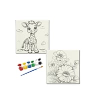 Okul Etkinliği-2'li Tuval Boyama Seti. 20x20 Cm Uv Baskı 6 Akrilik Boya 1 Fırça-model-278