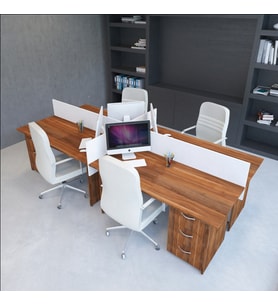 Vena Nil Workstation Dörtlü Çalışma Masa 320cm x 140cm x 115h   Çalışma Grubu İstasyonu (Beyaz - Ceviz)