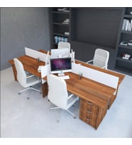 Vena Nil Workstation Dörtlü Çalışma Masa 320cm x 140cm x 115h   Çalışma Grubu İstasyonu (Beyaz - Ceviz)