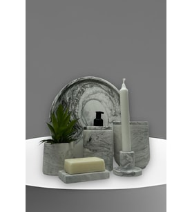 7 Parça Mermer Desenli Beton Banyo Seti Katı Sıvı Sabunluk Tepsi Mumluk