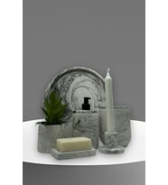7 Parça Mermer Desenli Beton Banyo Seti Katı Sıvı Sabunluk Tepsi Mumluk