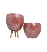 Bitki Tasarımı Bordo Granit Toprak Saksı Saksılık Salon Çiçeklik İkili Set Ayaksız - 3 Ayaklı- 15 CM