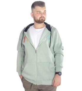 Mode XL Erkek Sweat Kapşonlu Fermuarlı Vintage 22537 Su Yeşili