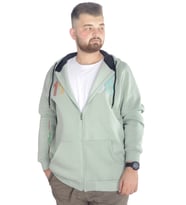 Mode XL Erkek Sweat Kapşonlu Fermuarlı Vintage 22537 Su Yeşili