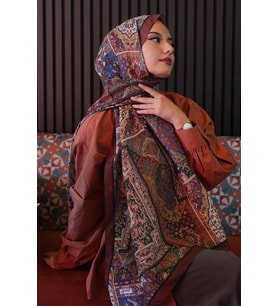 Etnik Desen Taba Soft Pamuk Şal (Standart)