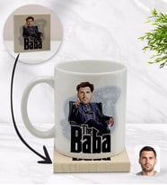 BK Gift Kişiye Özel Baba Godfather Karikatürlü Beyaz Kupa Bardak ve Ahşap Bardak Altlığı Hediye Seti - Model 8